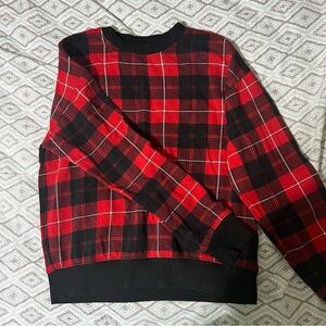 red & black crewneck sweatshirt